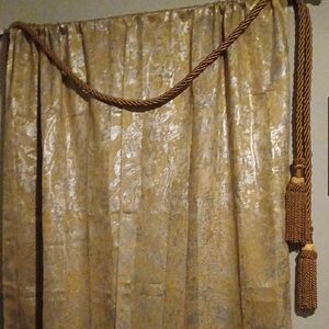 Elegant Gold and Silver Curtain with Tassel